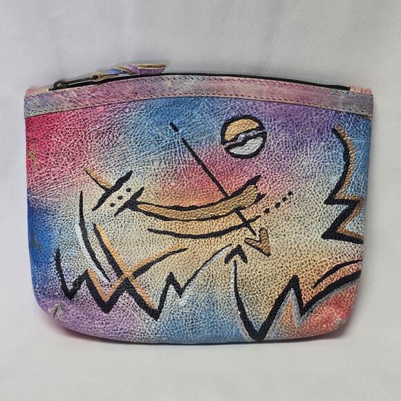 The Animal Face Hand Painted Genuine Leather Zip Case Small Clutch Coin Bag Mini - Picture 7 of 7